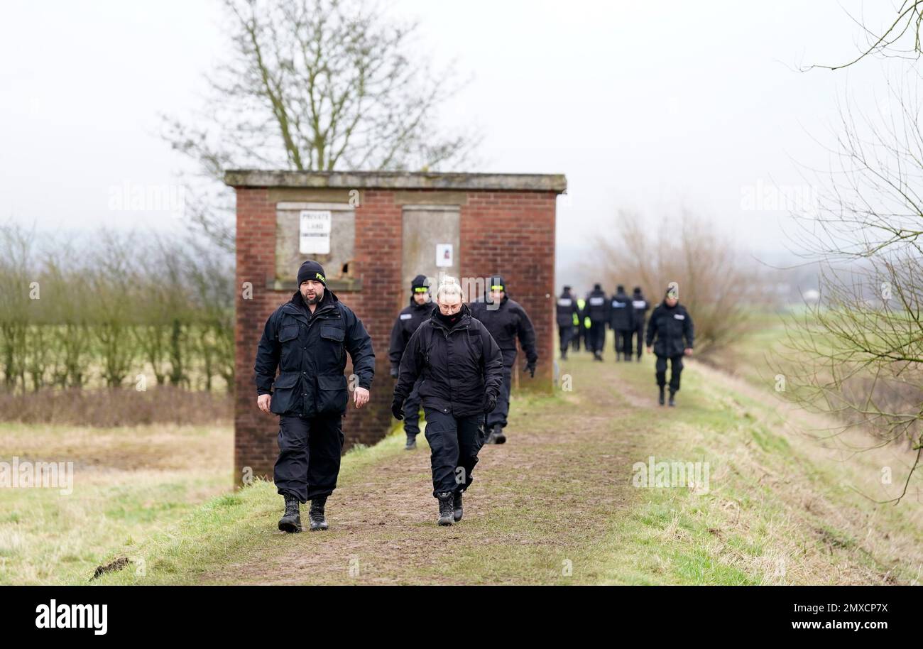 Police officers in St Michael's on Wyre, Lancashire, as police continue their search for missing woman Nicola Bulley, 45, who was last seen on the morning of Friday January 27, when she was spotted walking her dog on a footpath by the nearby River Wyre. Picture date: Friday February 3, 2023. Stock Photo