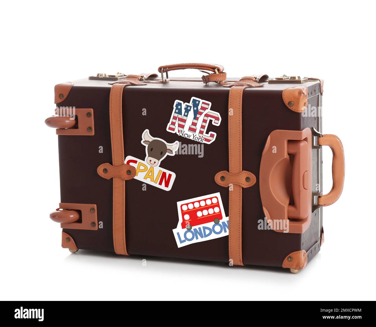 Old Suitcase Baggage With Travel Stickers Isolated On White Background  Stock Photo - Download Image Now - iStock