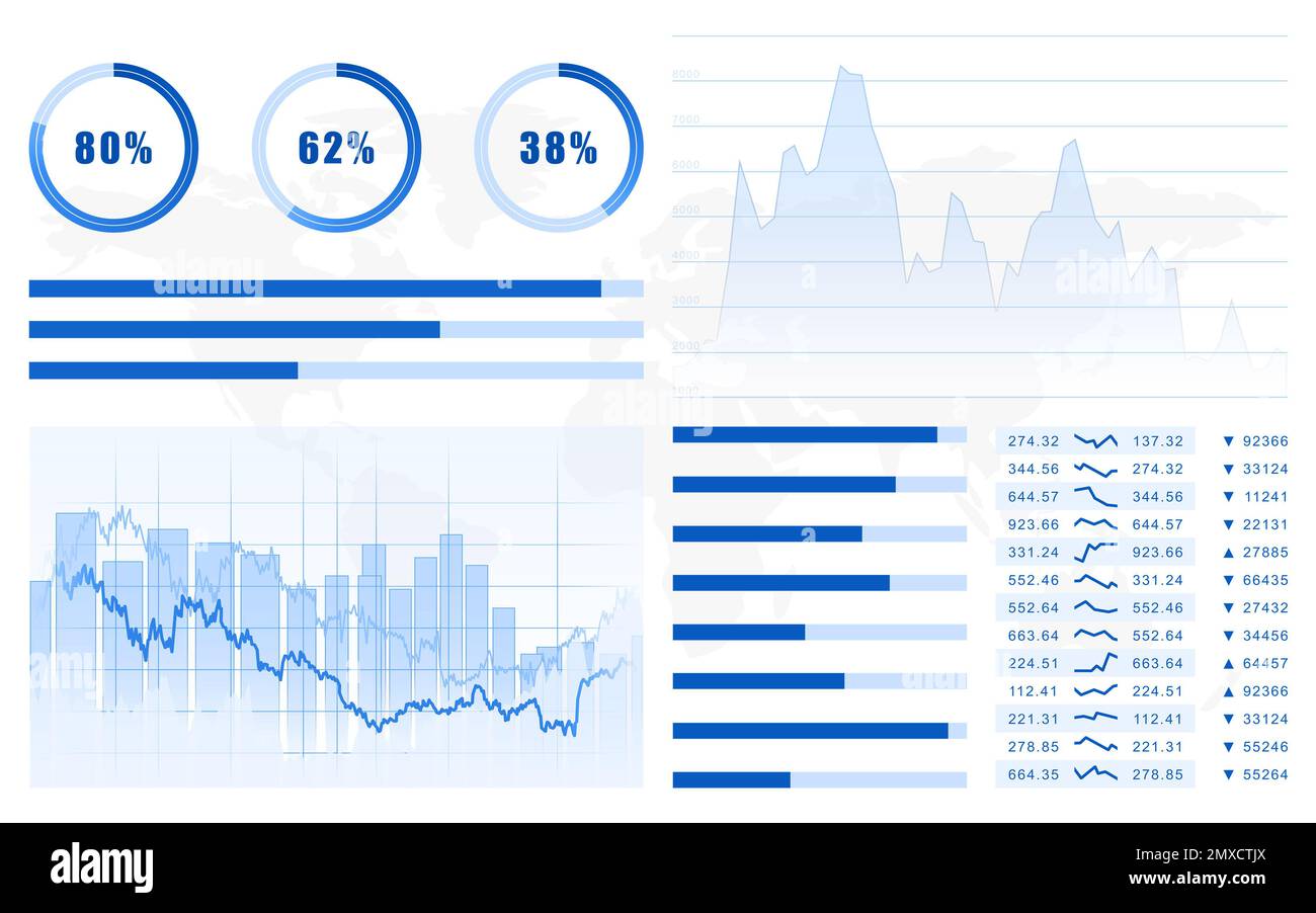 Fintech concept. Illustration of charts and statistic information Stock ...