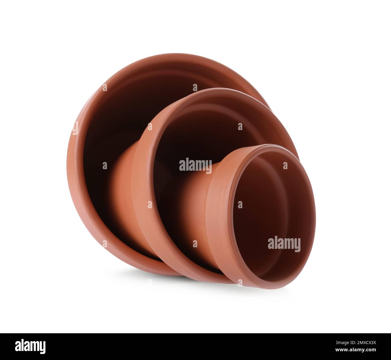 Stylish terracotta flower pots isolated on white Stock Photo - Alamy