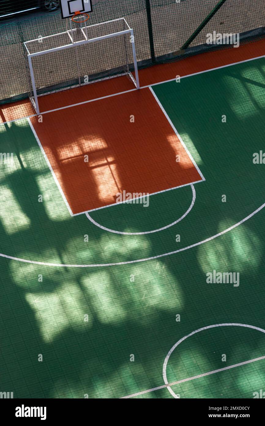 Top View, Bird eye view of school college with Basketball courts. Stock Photo