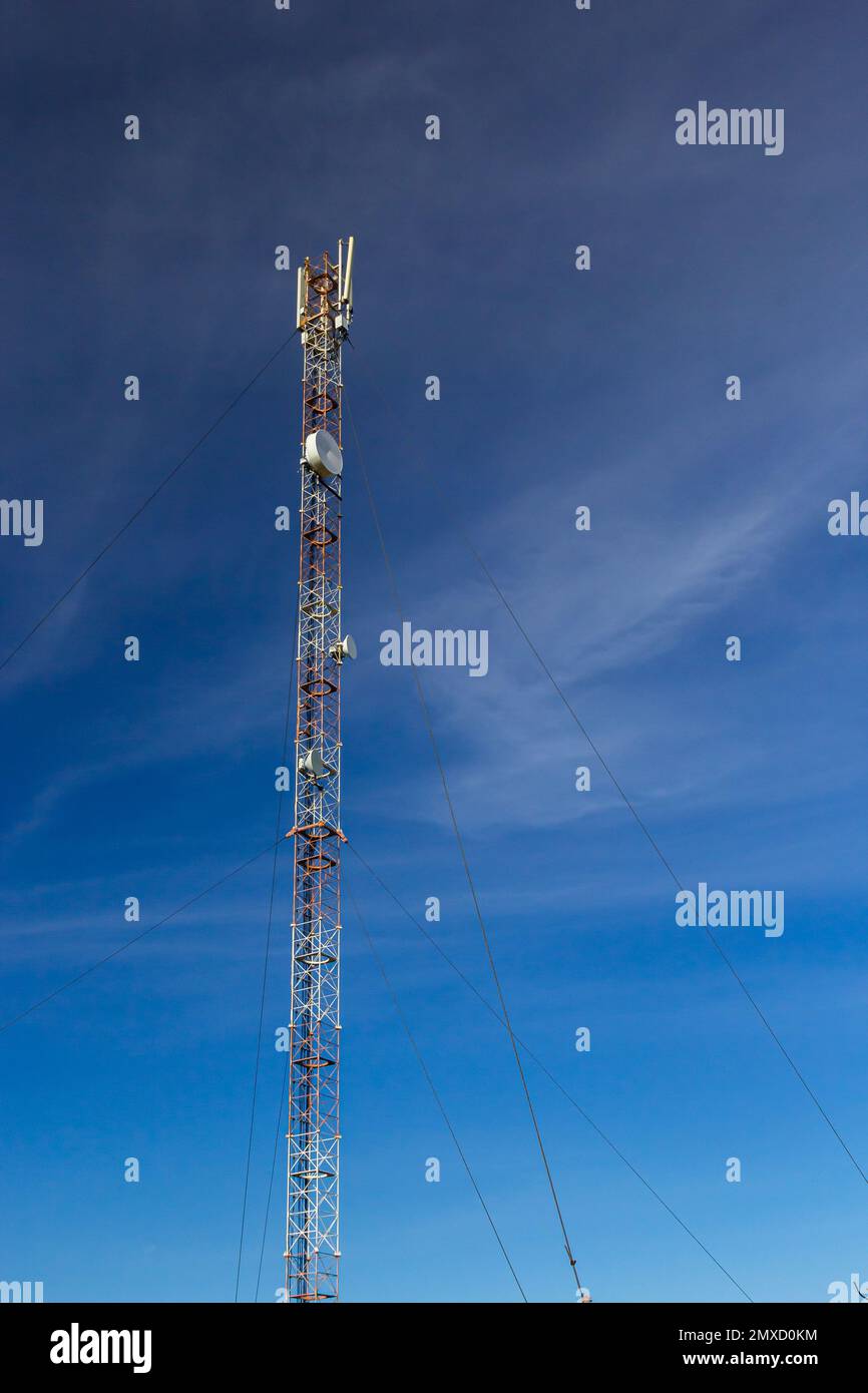 Telecommunication tower with radio, microwave and television antenna ...