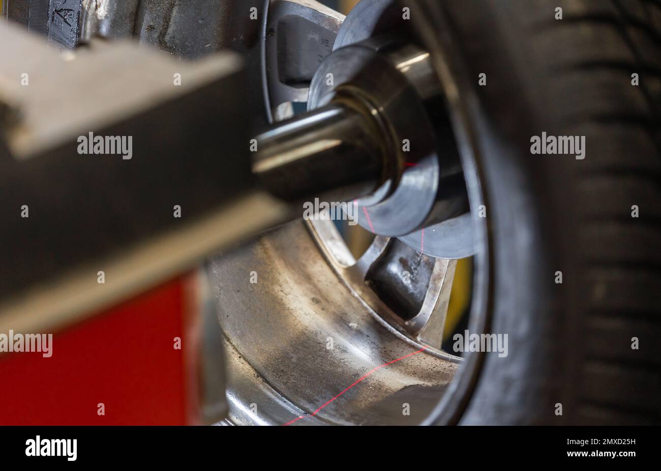 Process of car wheel geometry, vehicle or car diagnostics Stock Photo