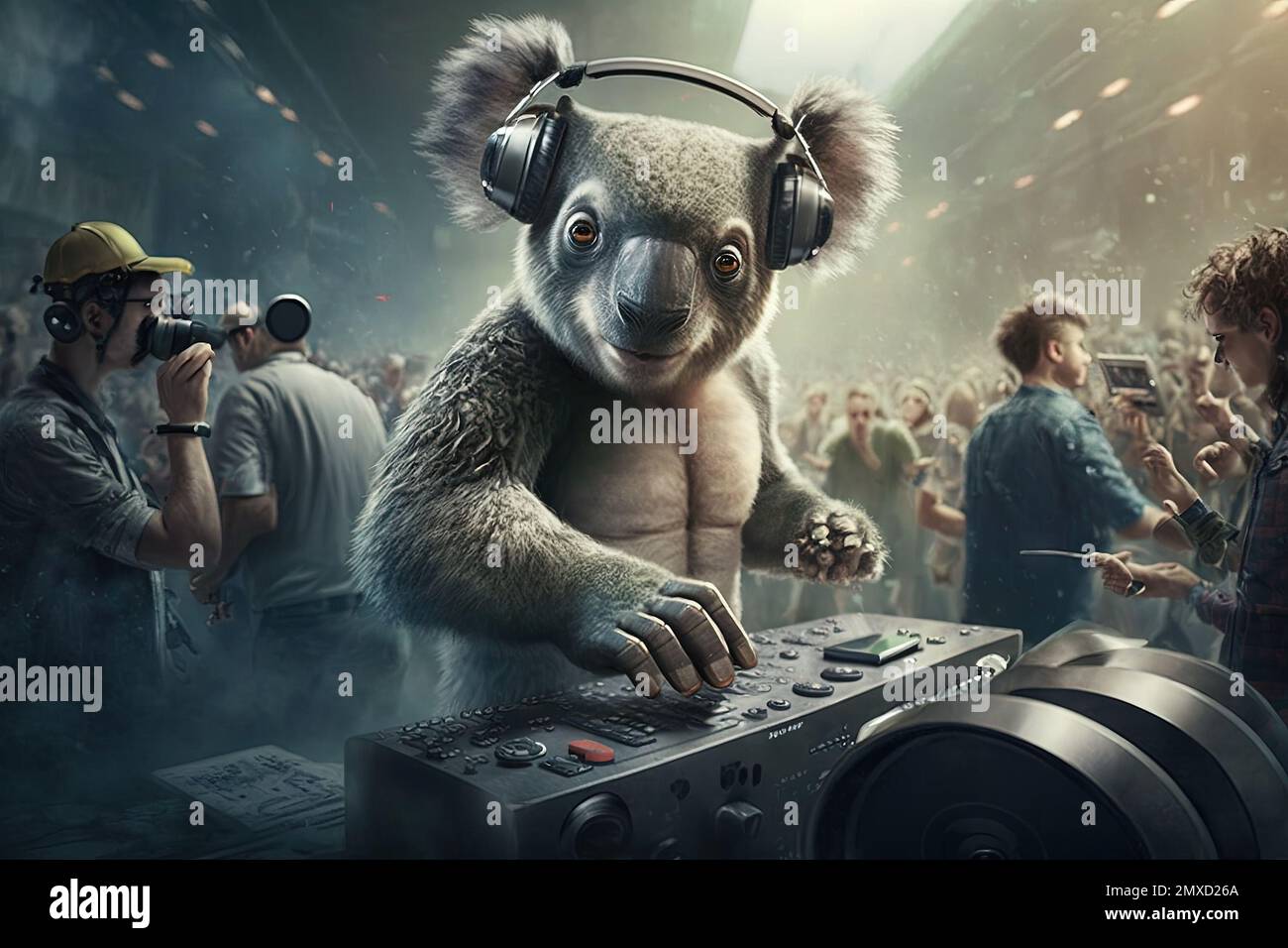 A Koala animal is a resident dj in the club People dancing on background illustration generative ai Stock Photo