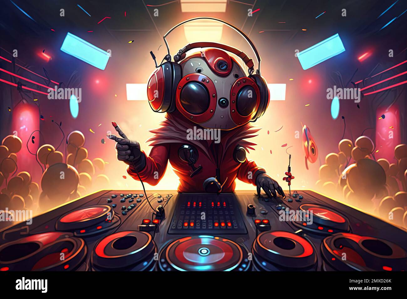 A Ladybug animal is a resident dj in the club People dancing on background illustration generative ai Stock Photo