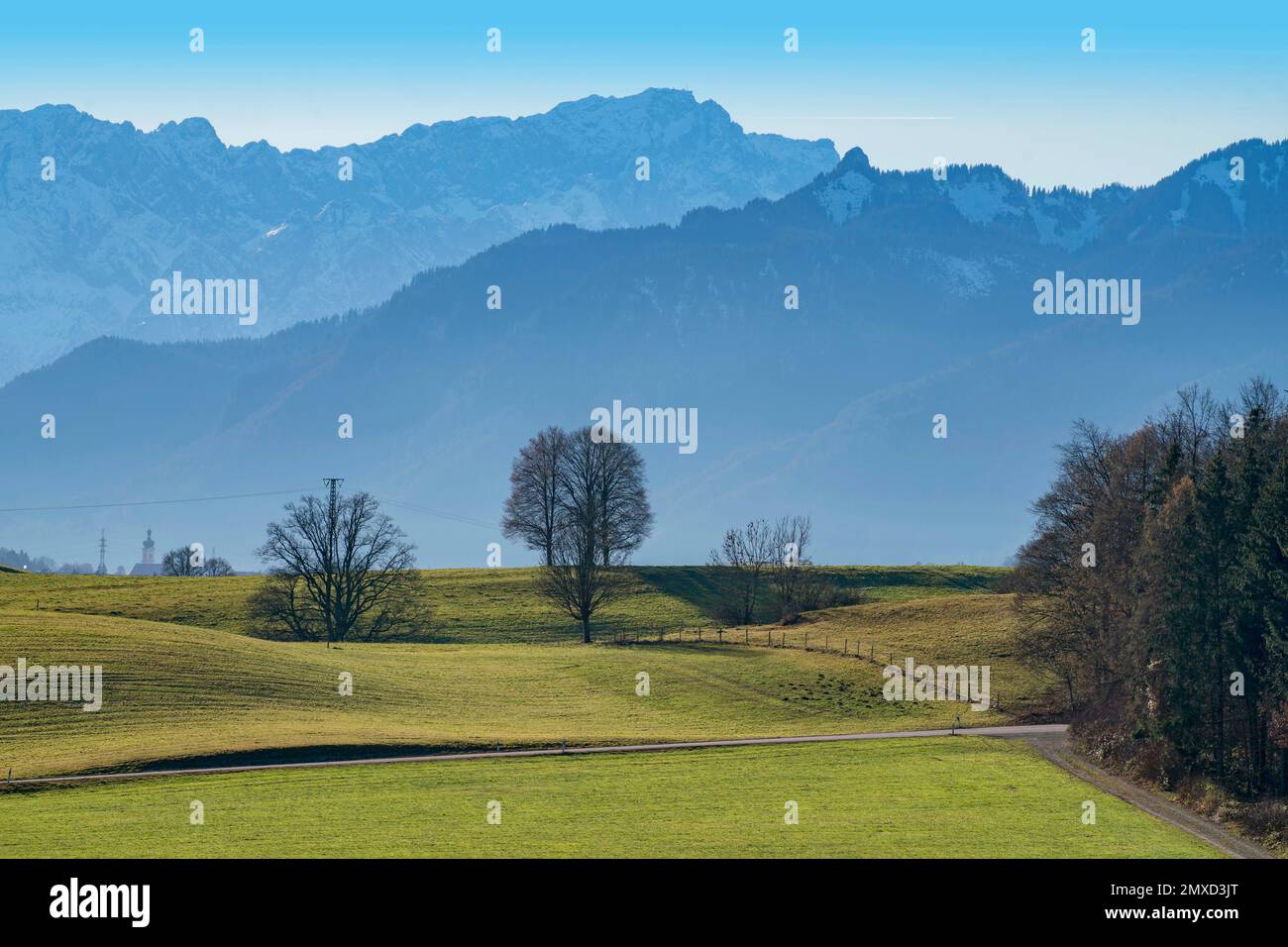 Wetterstein Mountains and Ammergau Alps, Germany, Bavaria,  Habach bei Murnau Stock Photo
