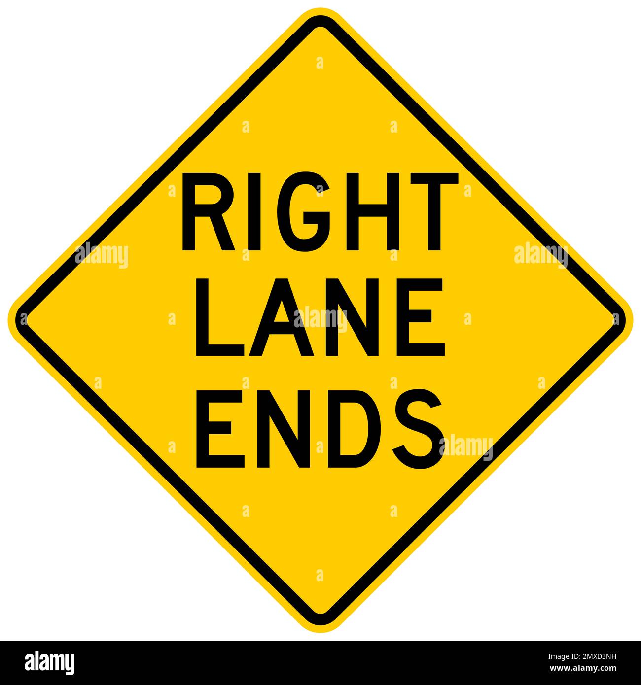 Right lane ends warning sign Stock Photo Alamy