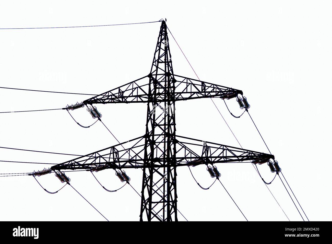 highvoltage transmission pole with power lines, Austria Stock Photo