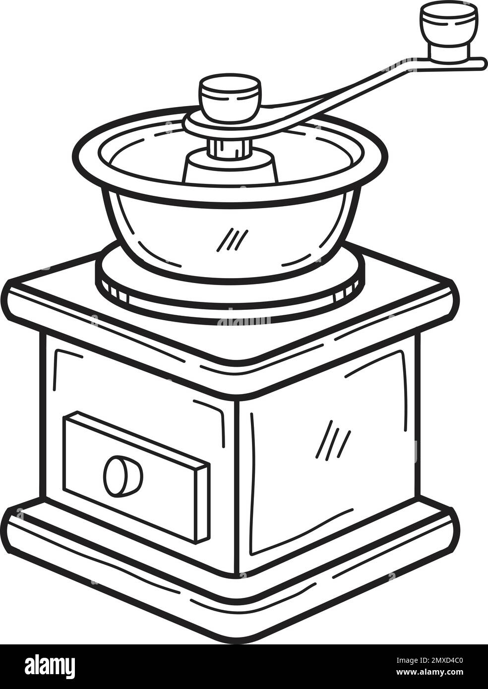 Hand Drawn Manual coffee grinder with coffee beans illustration in