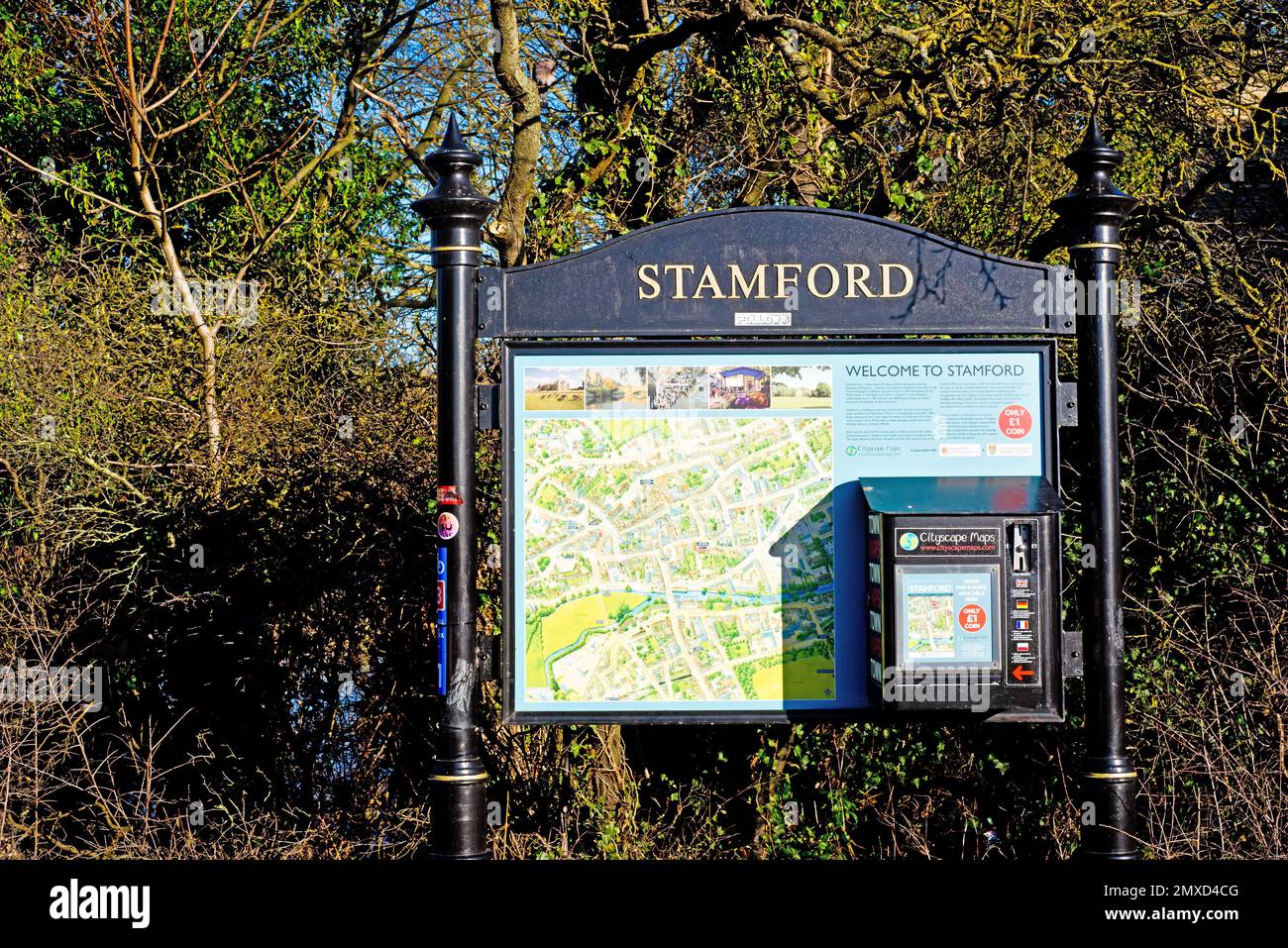 Stamford Tourist Guide Board, Stamford, Lincolnshire, England Stock Photo