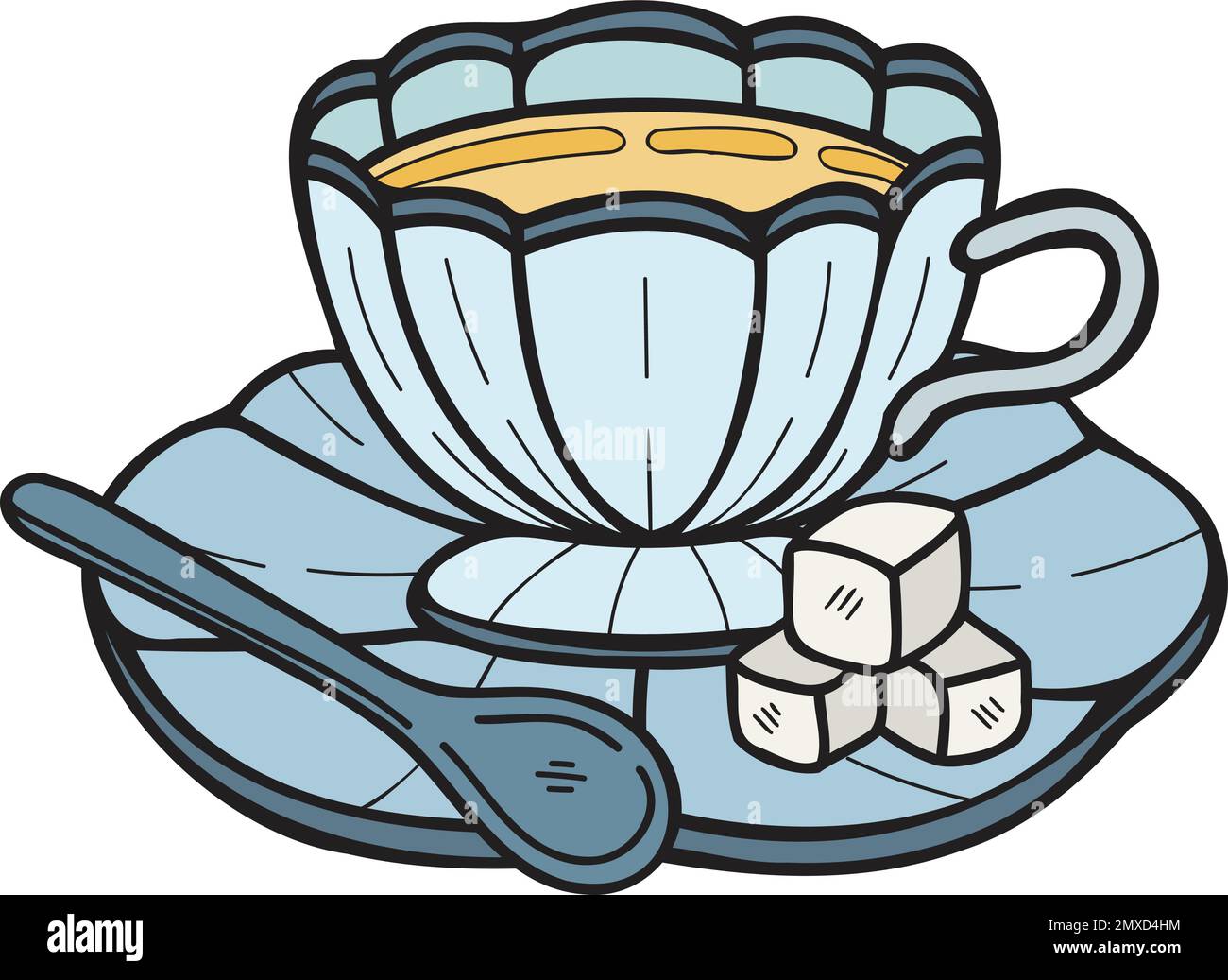 Hand Drawn English tea cup illustration in doodle style isolated on background Stock Vector