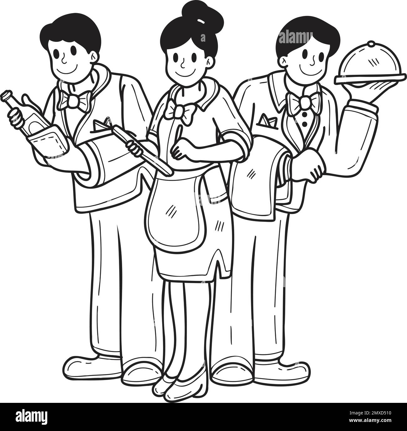 Hand Drawn Waitress in a restaurant illustration in doodle style