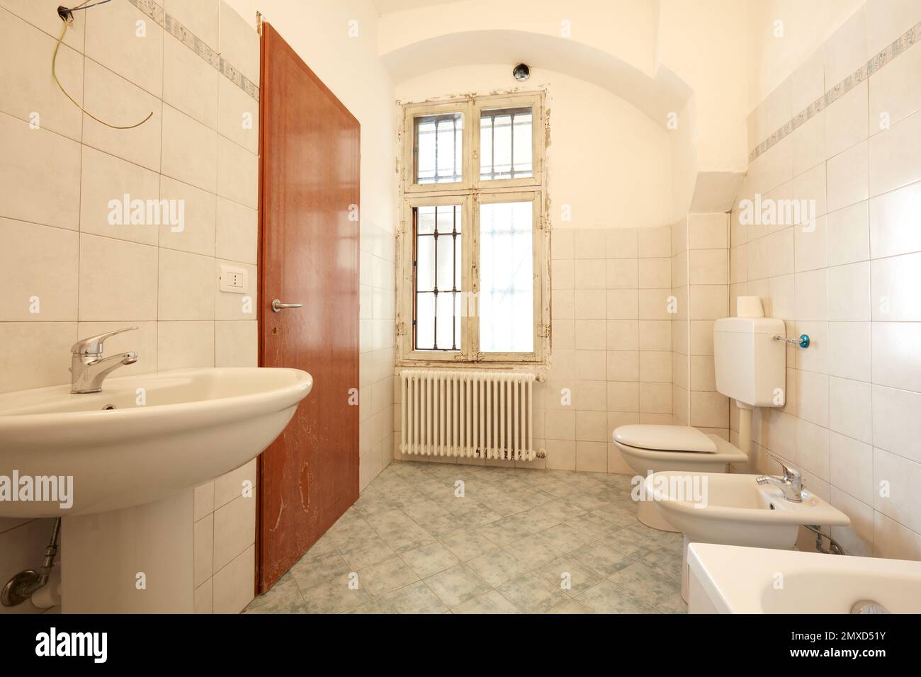 Old bathroom in apartment interior in old country house Stock Photo