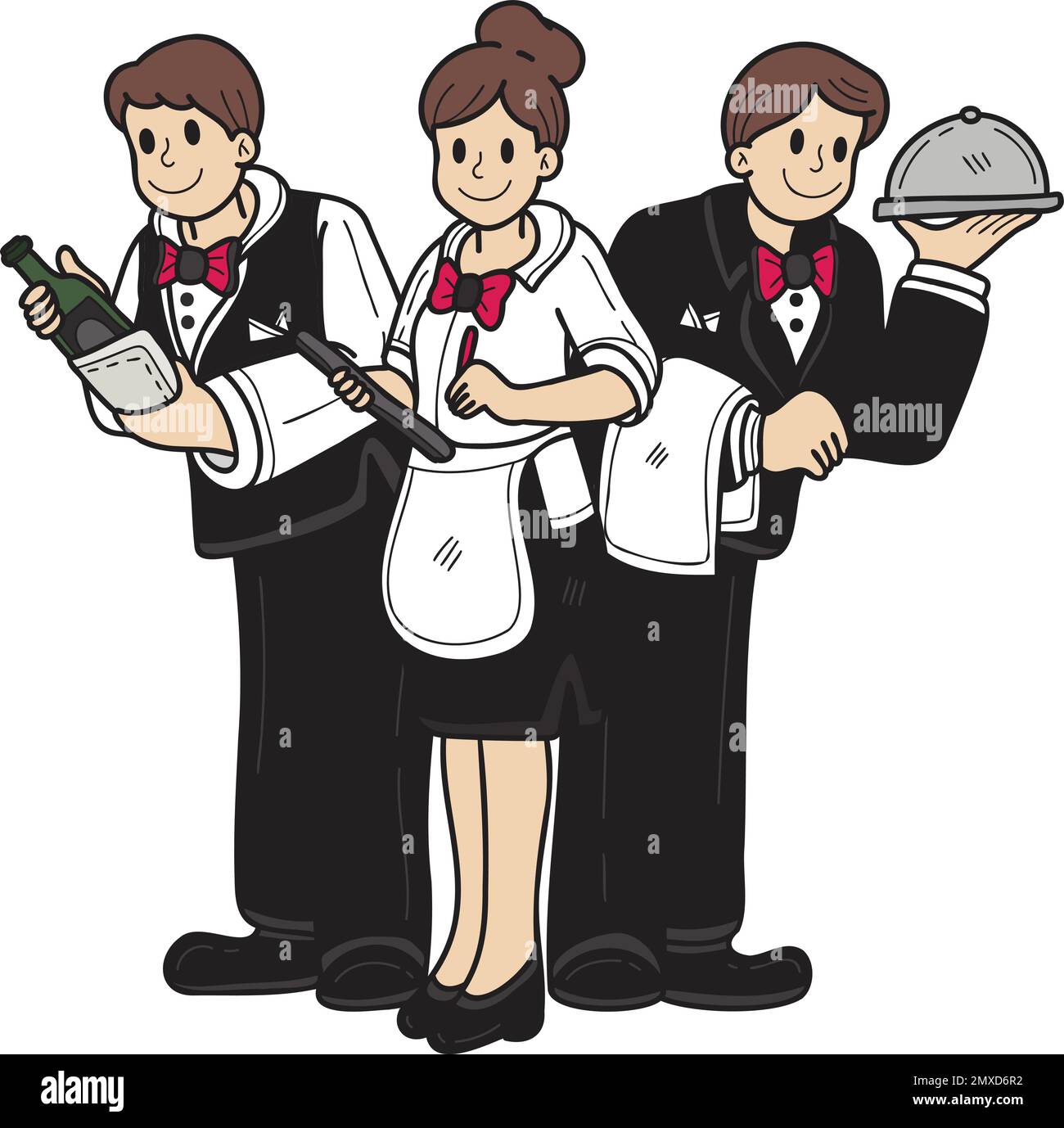 Hand Drawn Waitress in a restaurant illustration in doodle style isolated on background Stock Vector