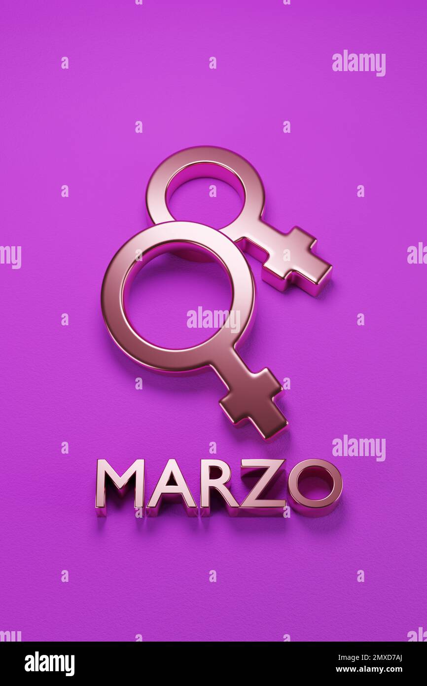 March 8th in spanish with female symbols. Women's day concept. 3d illustration. Stock Photo