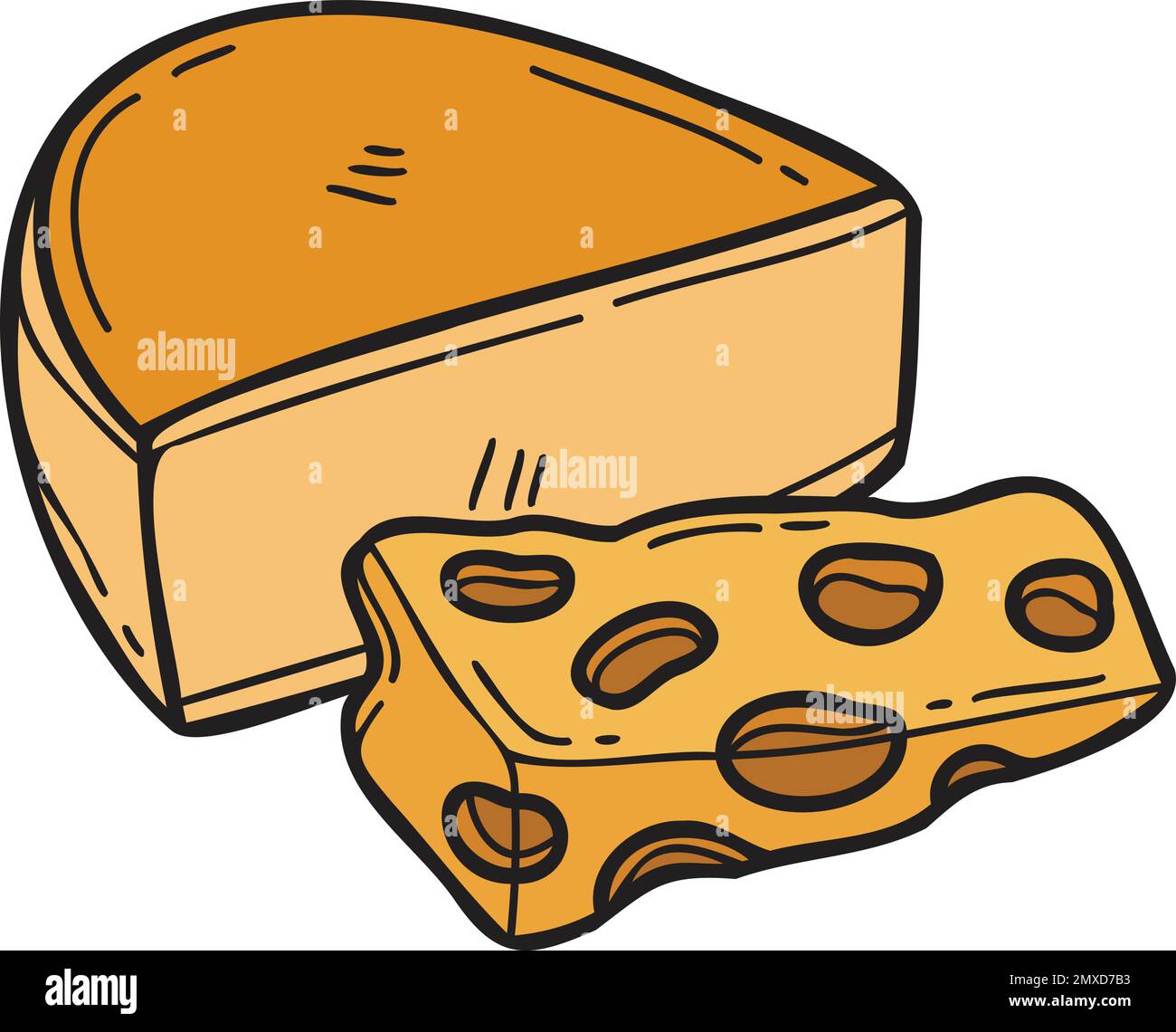 Hand Drawn sliced cheese illustration in doodle style isolated on