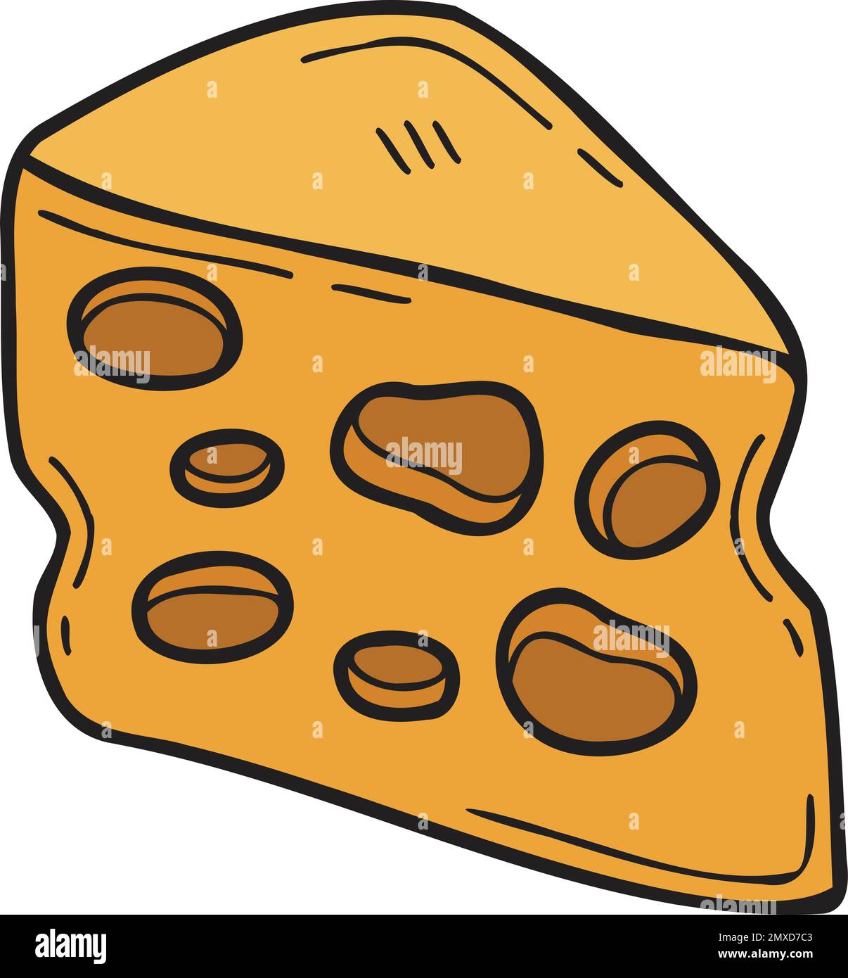 Hand Drawn sliced cheese illustration in doodle style isolated on