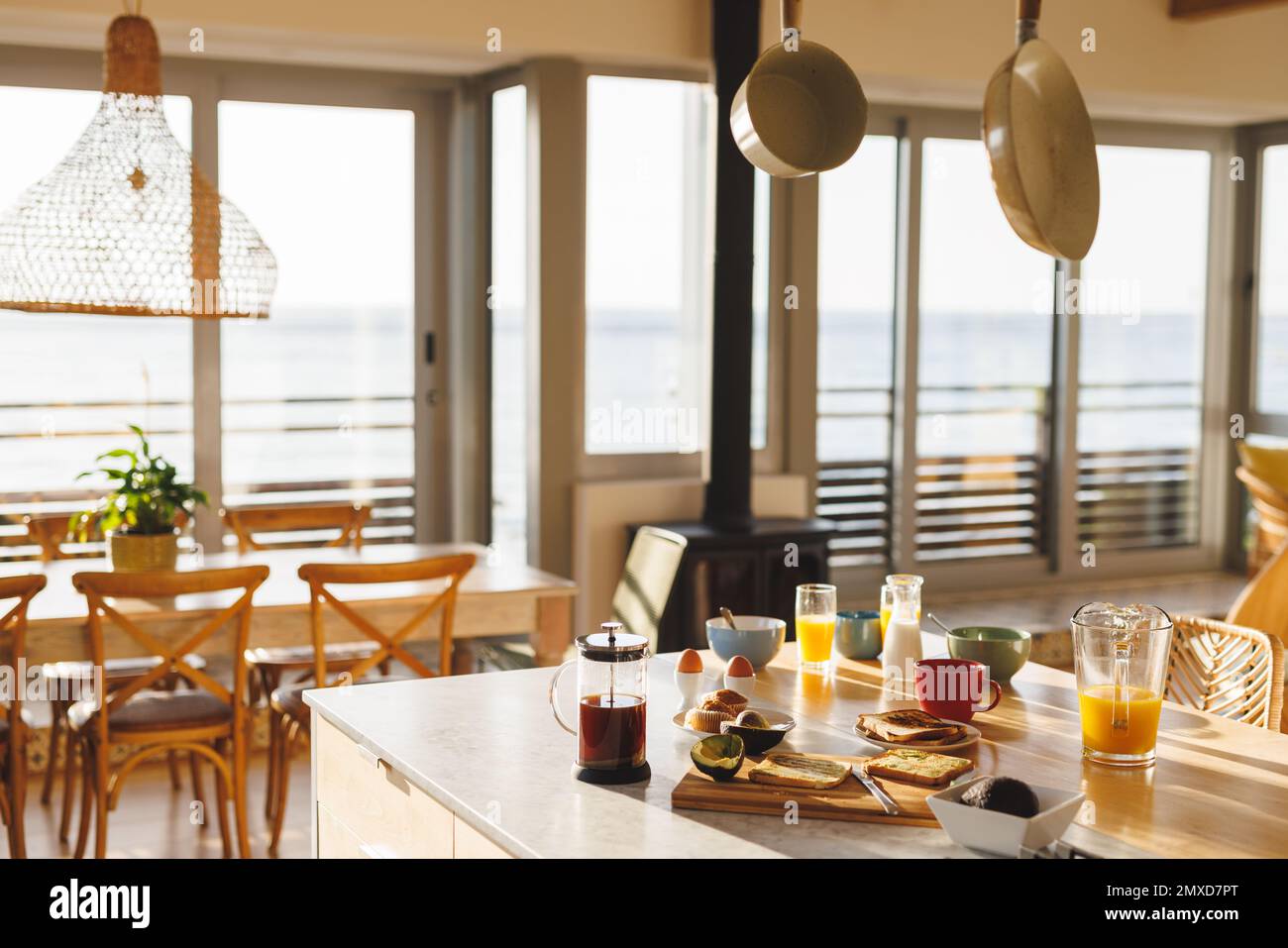 Kichen Views General view of luxury kichen interior with countertop and table Stock ...