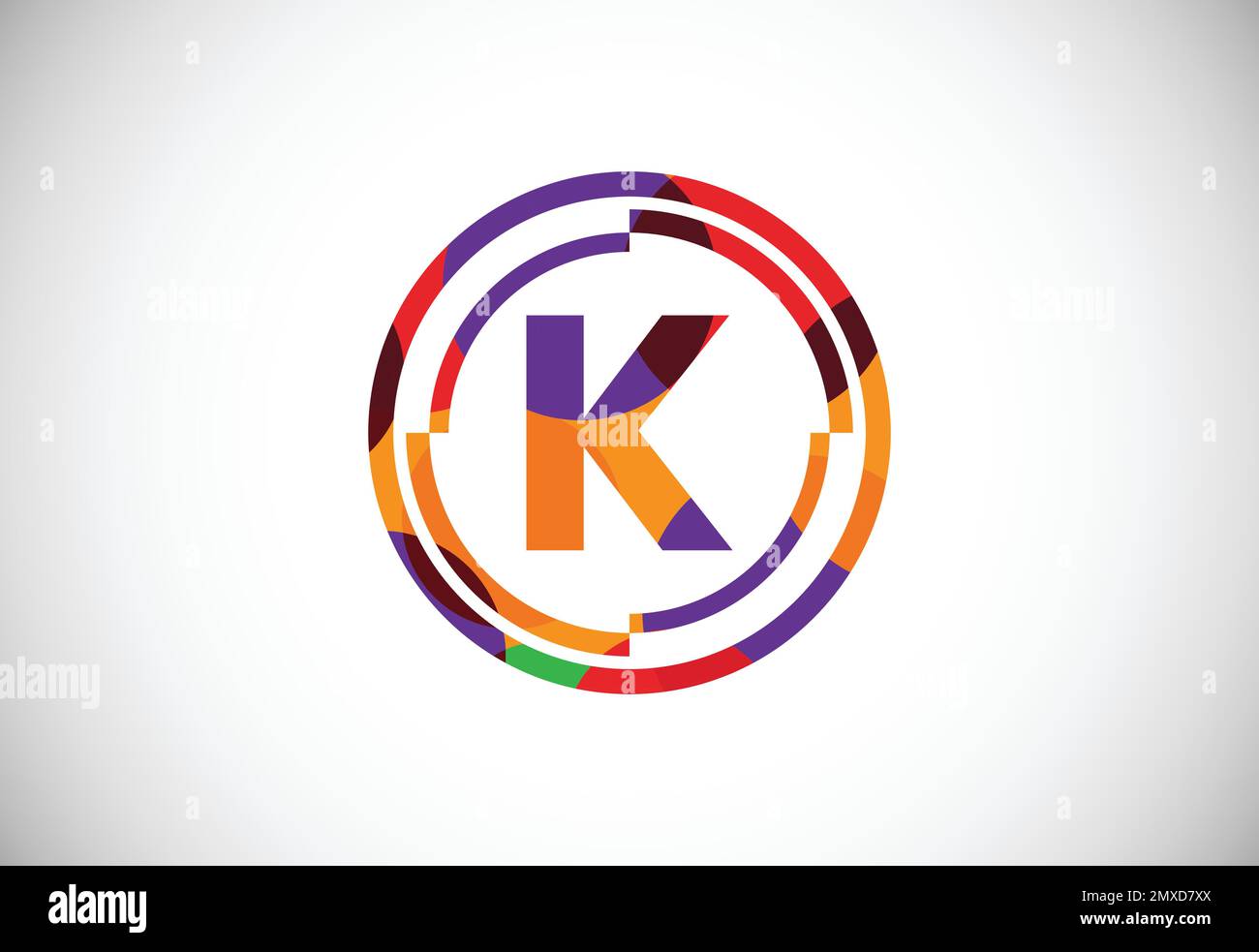 Letters K with circle frames low poly art style. English alphabet
