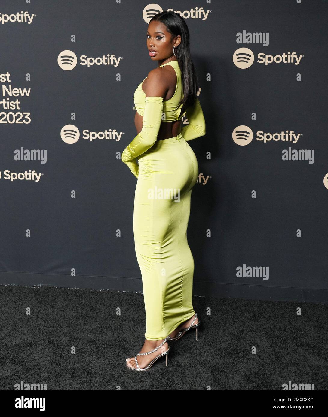 West Hollywood, CA, February 2, 2023. Coco Jones arrives at the Spotify