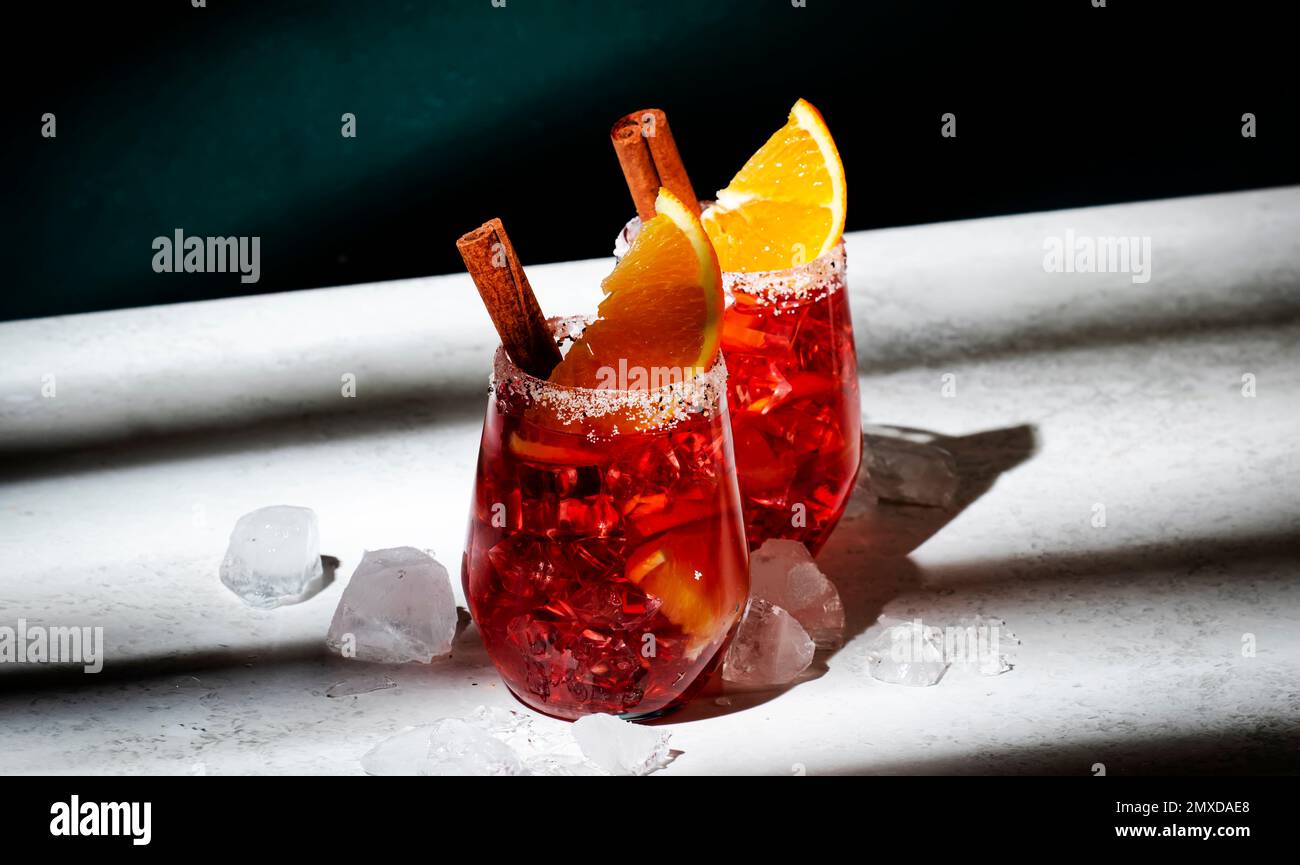 Negroni mezcalito alcoholic cocktail with mezcal, vermouth, bitters