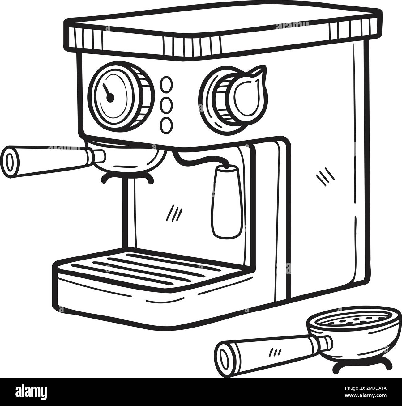 Hand Drawn Coffee machines for baristas illustration in doodle style isolated on background
