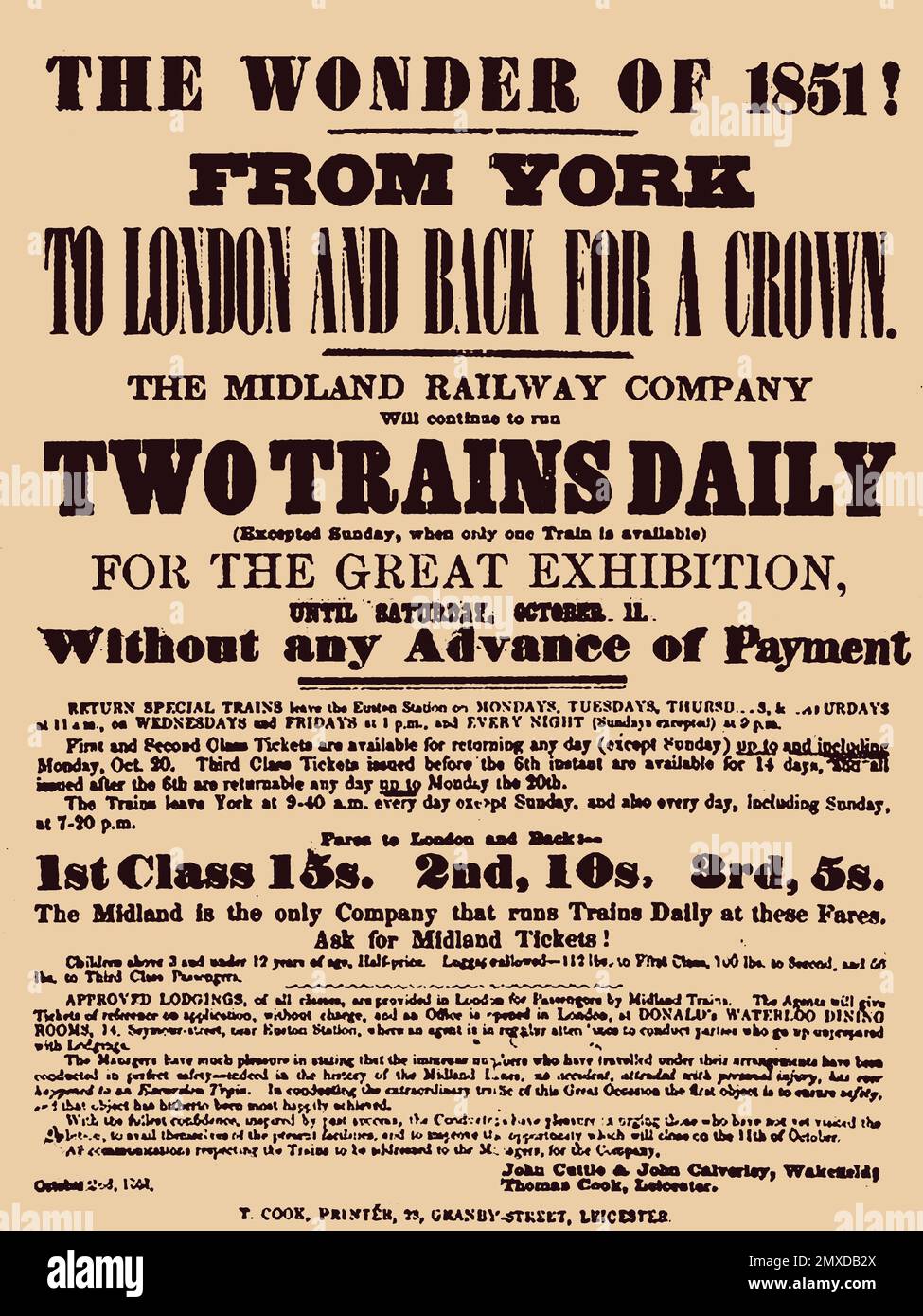 Poster by Midland Railway Company for the Great Exhibition of 1851 at Hyde Park. Museum: PRIVATE COLLECTION. Author: ANONYMOUS. Stock Photo