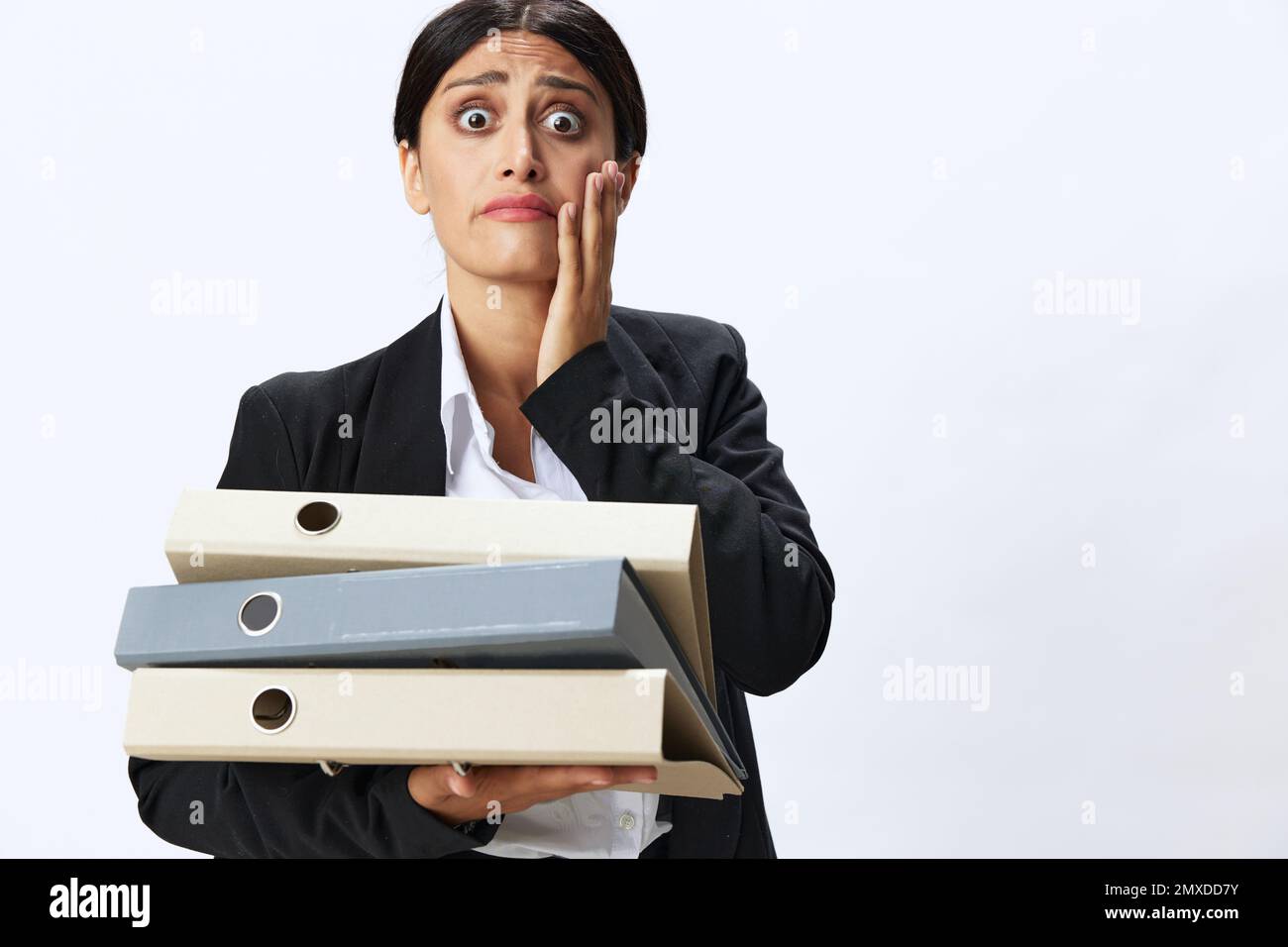 Business woman with a folder of documents in her hands in a black ...