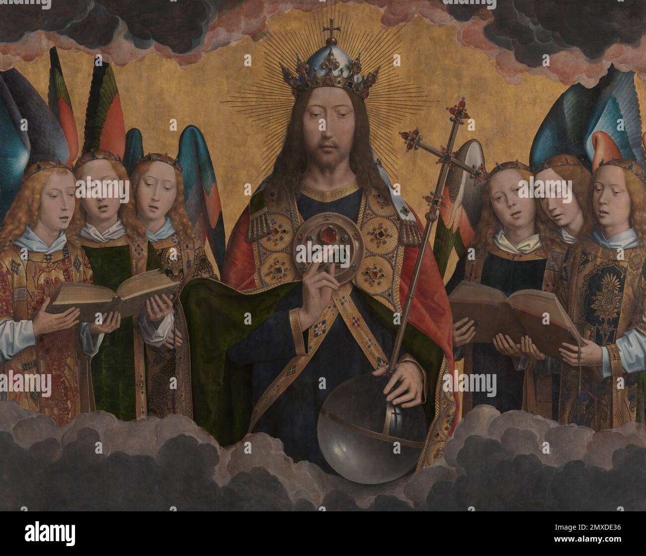 God the Father with Singing Angels. Museum: Royal Museum of Fine Arts, Antwerp. Author: HANS MEMLING. Stock Photo