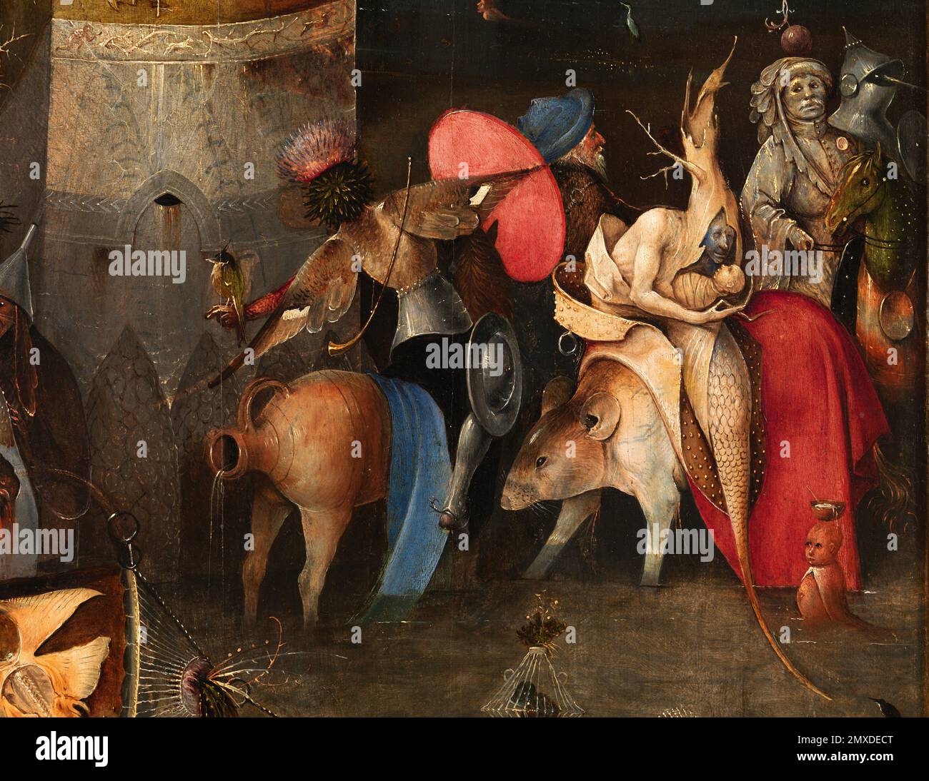 The Temptation of Saint Anthony (Triptych). Detail. Museum: Museu Nacional de Arte Antiga, Lisbon. Author: HIERONYMUS BOSCH. Stock Photo