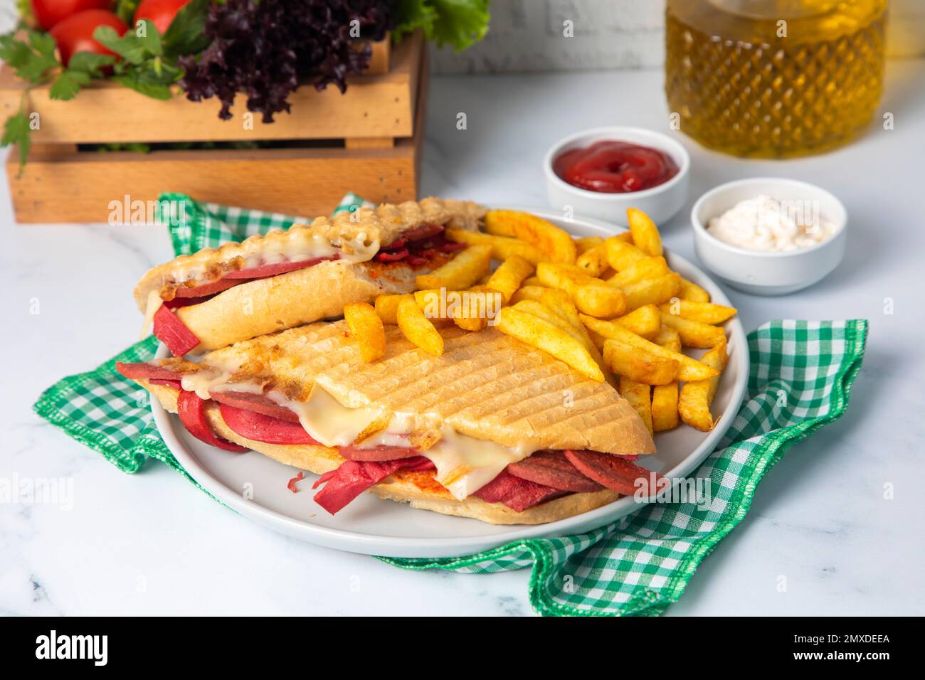 Delicious looking hot sandwich toast. Sandwich with mixed toast