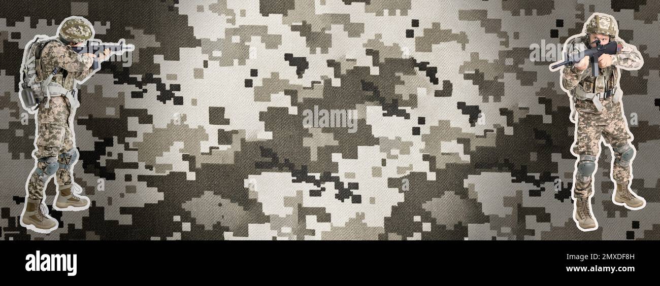 Banner design with man in military uniform and digital camouflage ...