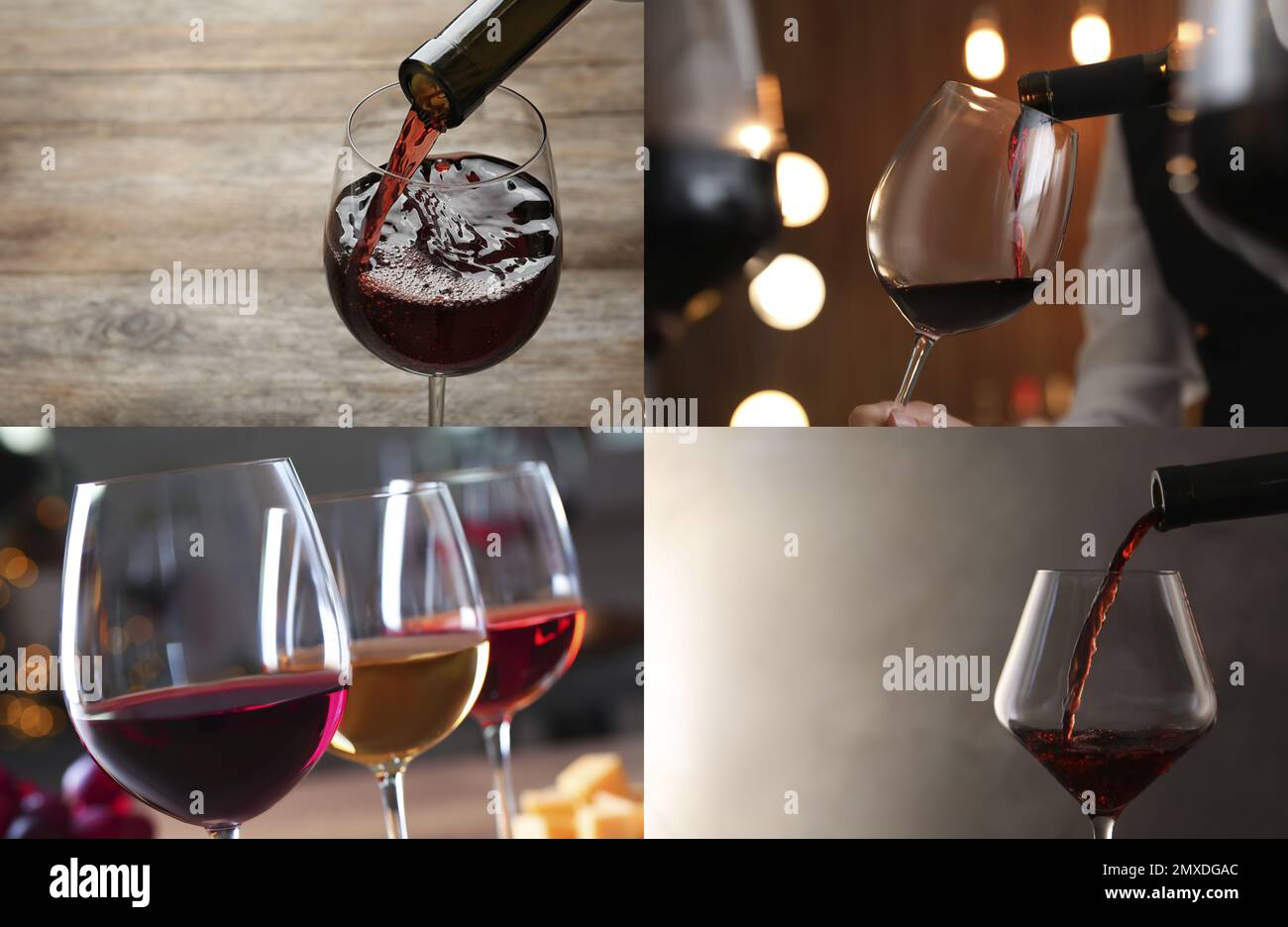 Set with glasses and bottles of red wine Stock Photo - Alamy