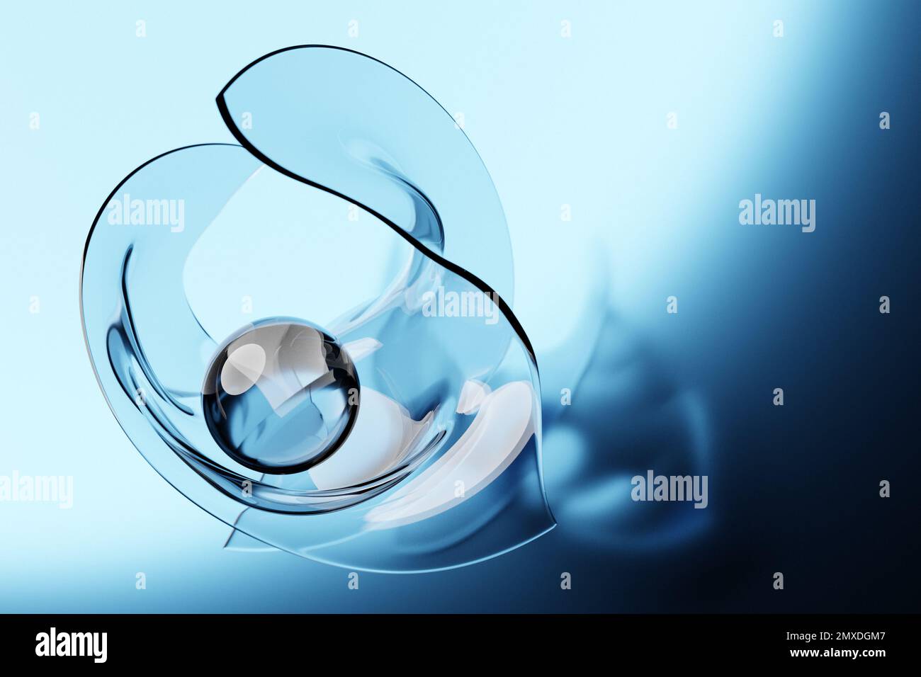 3d illustration glass volumetric figures of lighting sphere on blue ...