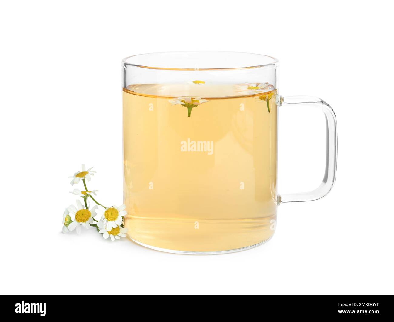Delicious chamomile tea in glass cup isolated on white Stock Photo - Alamy