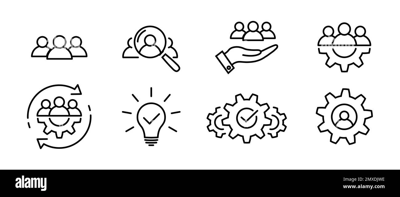 Business line icon set. Teamwork process symbols Stock Vector