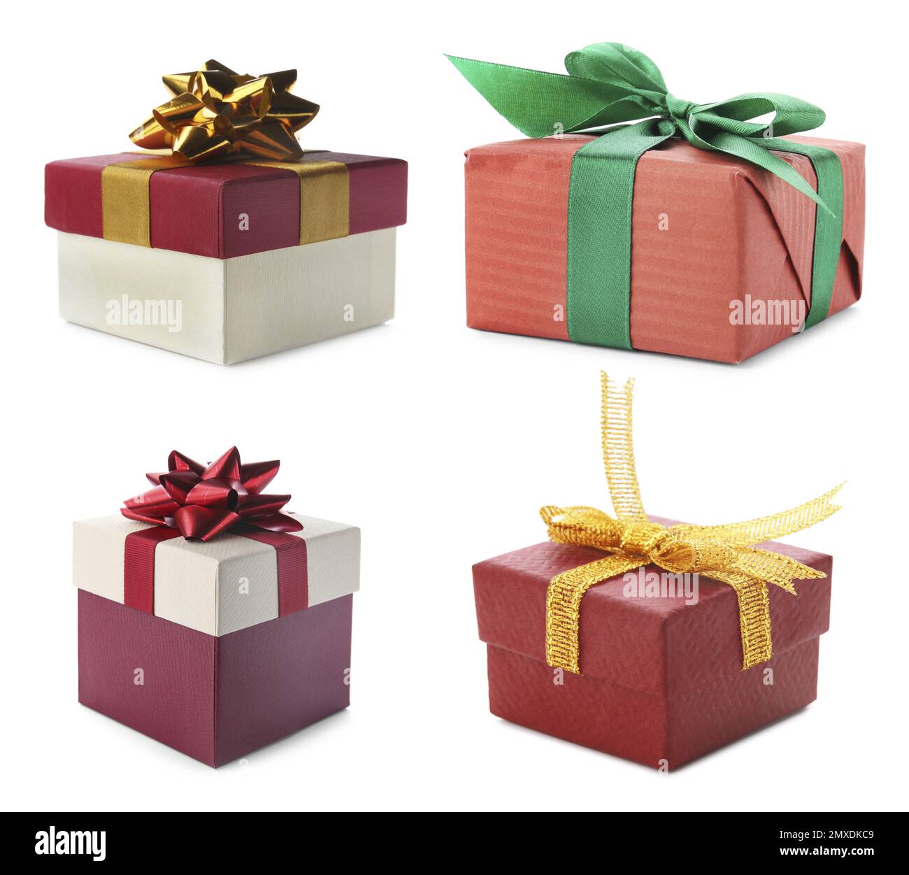 Set of Christmas gift boxes on white background Stock Photo - Alamy