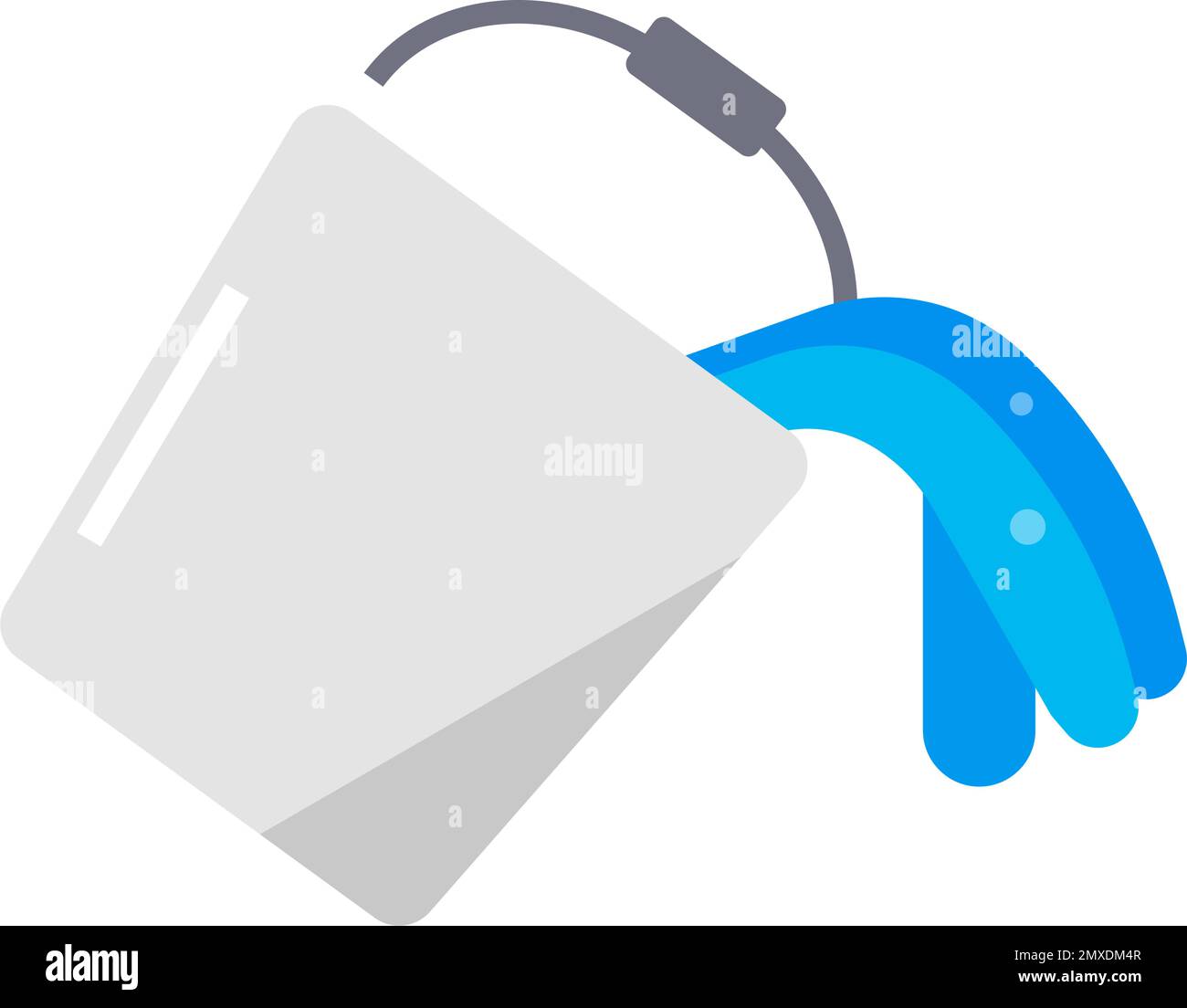 Flat design bucket and water icon. Spilling water from bucket. Editable vector. Stock Vector