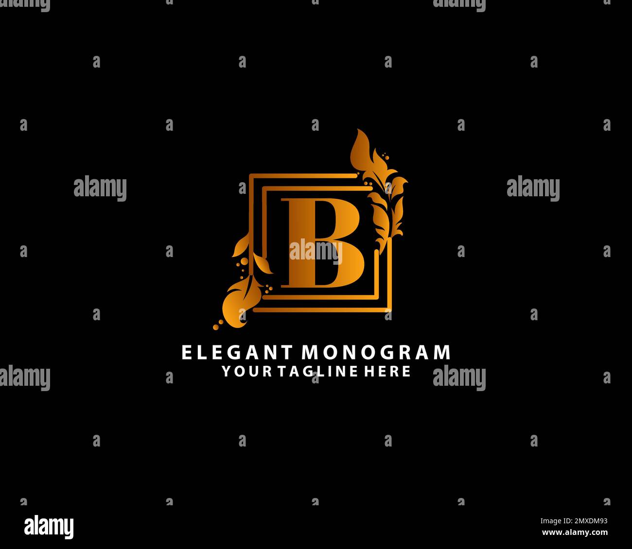 Gold Elegant letter B. Graceful style. Calligraphic beautiful logo