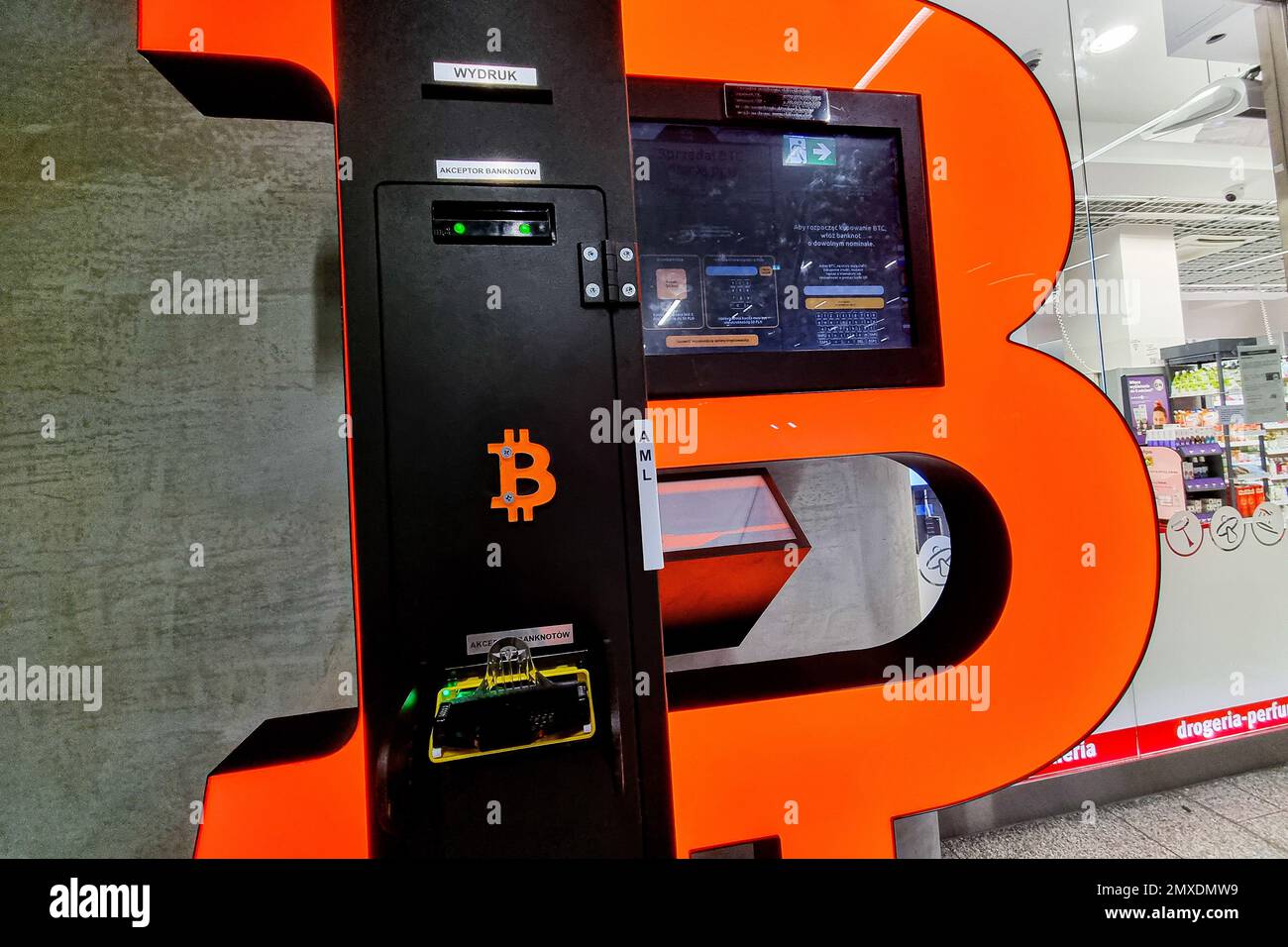 A Bitcoin ATM seen at the train station in Sopot. (Photo by Mateusz  Slodkowski / SOPA Images/Sipa USA Stock Photo - Alamy