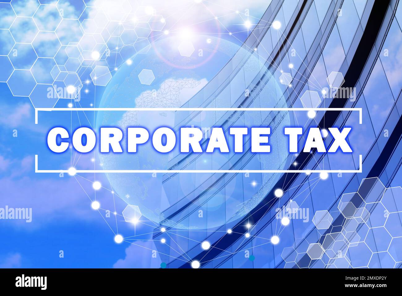 Corporate tax concept. Modern office building with tinted windows outdoors Stock Photo