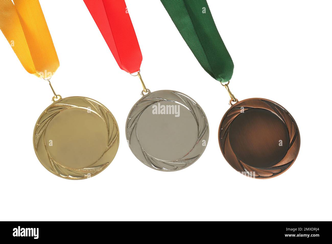 Gold, silver and bronze medals isolated on white. Space for design ...