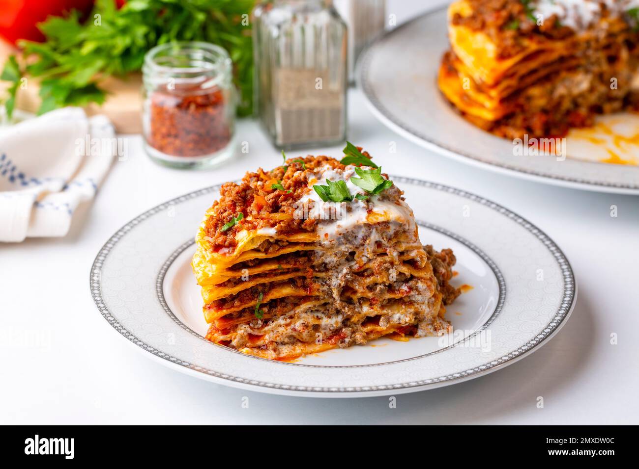 Turkish Food Kayseri Yaglama with Minced Meat, Yogurt and Tomato Paste Stock Photo Alamy