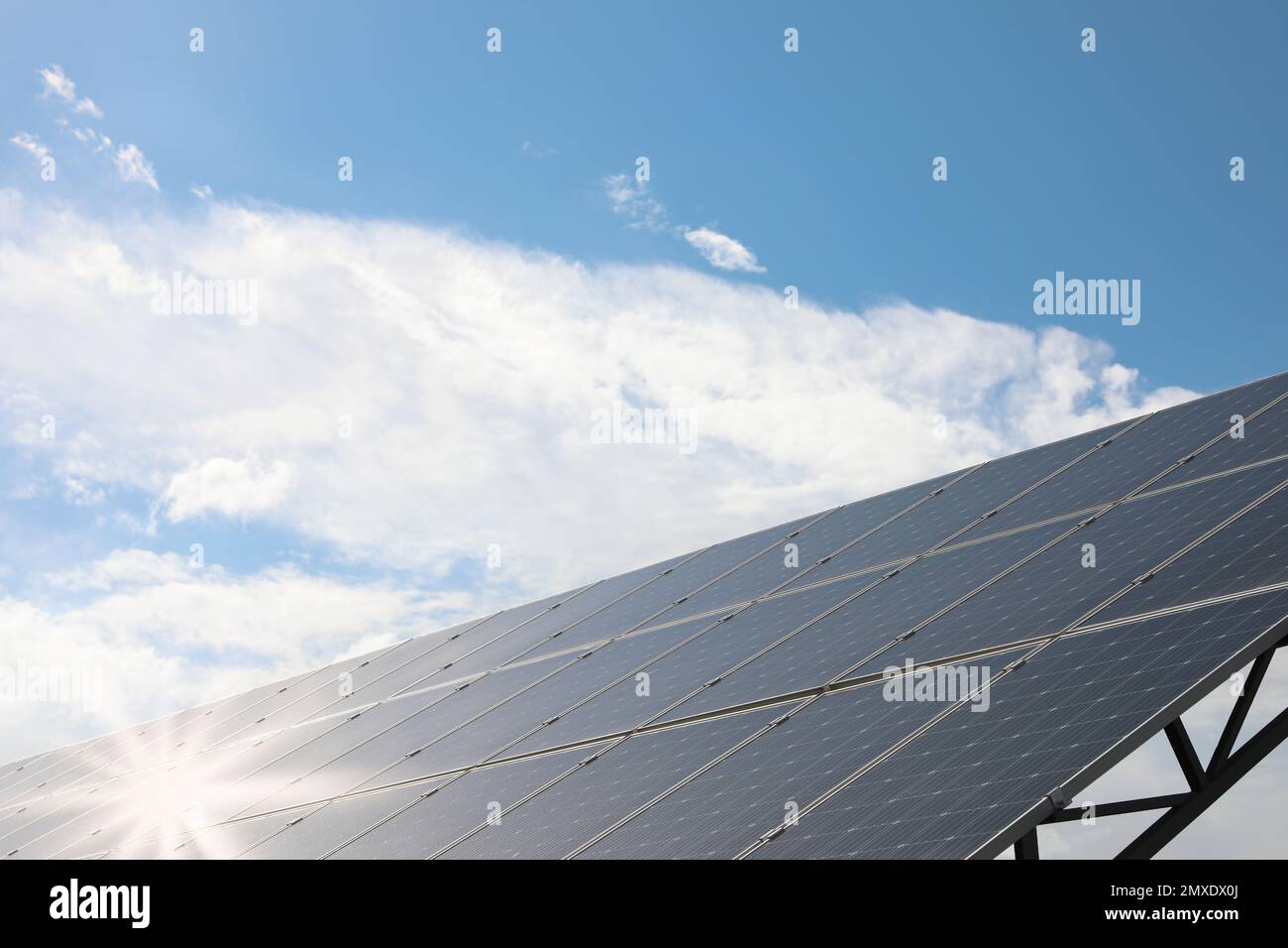 Solar panels installed outdoors. Alternative energy source Stock Photo ...
