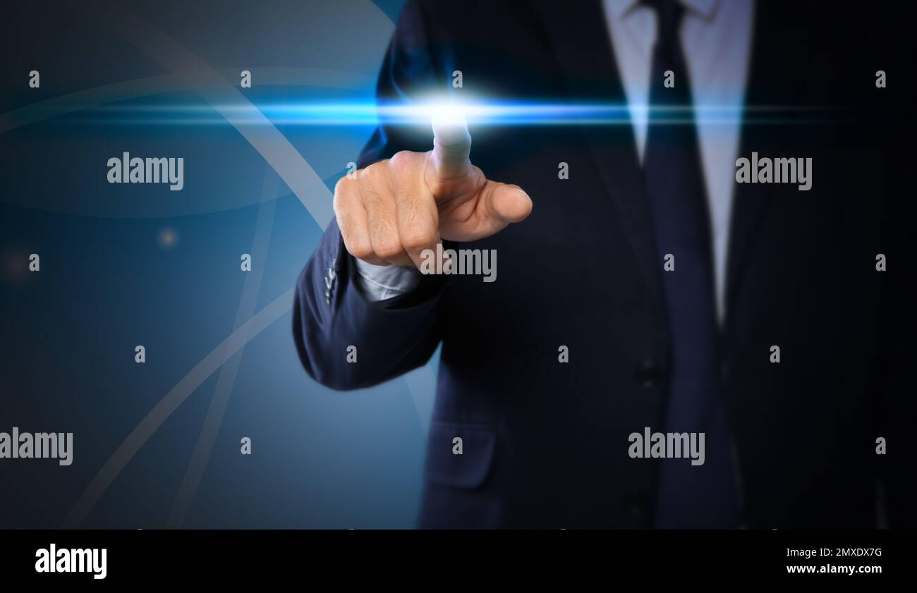 Man Pressing Button On Computer Virtual salesman hi-res stock photography and images - Alamy