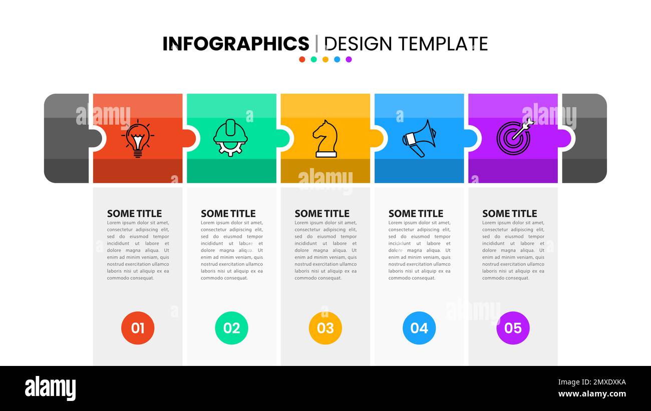 Infographic template with icons and 5 options or steps. Puzzle. Can be used for workflow layout, diagram, banner, webdesign. Vector illustration Stock Vector