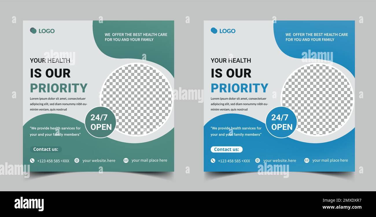 Medical social media post Template, Editable Healthcare social media banner Template. Anyone can use this design Easily. Stock Vector