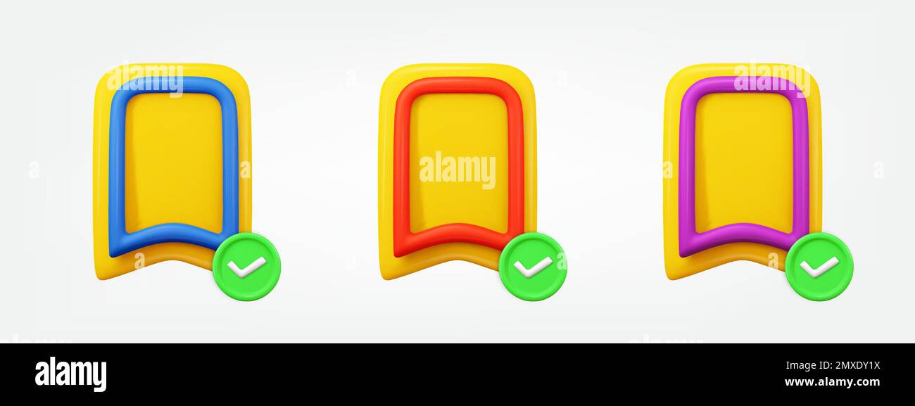 Bookmark check 3d icon set. realistic prohibited sign vector ...