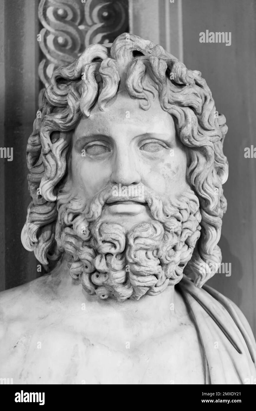 Black and white photo of Jupiter´s ancient bust Stock Photo