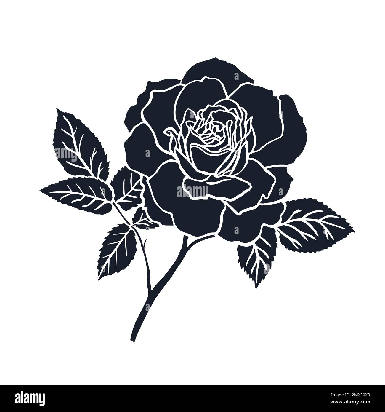 Rose buds vector silhouettes. Flowers design elements. Monochrome rose